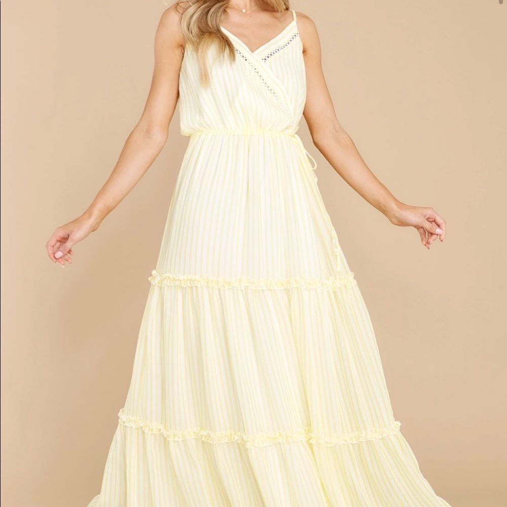 Yellow maxi from red dress
